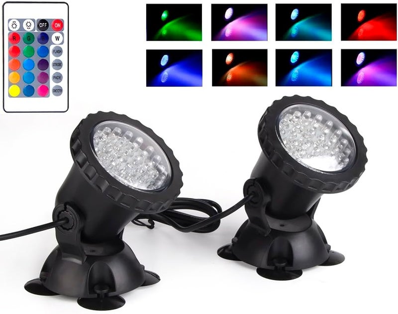 SHOYO Pond Lights Color Changing Spotlights, Underwater Fountain Lights IP68 Waterproof RGB Memory Dim Adjustable Submersible for Outdoor Waterfall Pond Fountain Pool, 2 in Set - Image 1